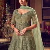 Green Net Embroidered A Line Lehenga Wedding Wear