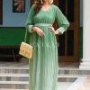 Green Ombré Minimalist Embroidered Crushed Gown
