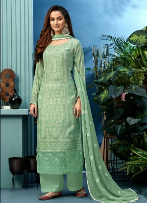 Green Pearl Embroidered Palazzo Suit