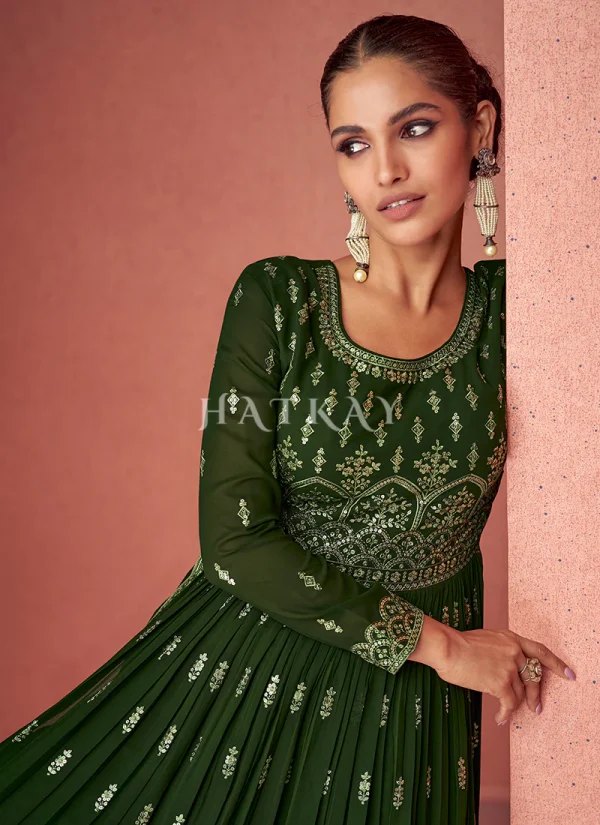 Green Sequence Embroidery Traditional Palazzo Suit