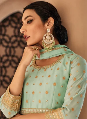 Green Sequence Embroidery Wedding Anarkali Palazzo Suit