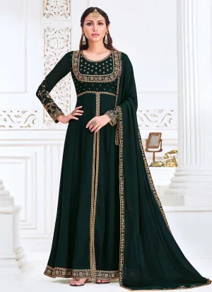 Green Traditional Zari Embroidered Slit Style Pant Suit
