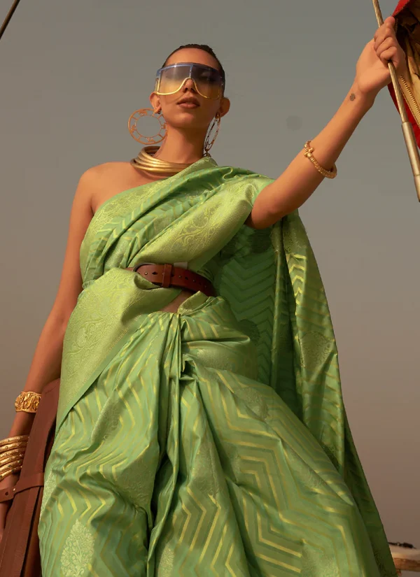 Green Two Tone Zari Weaved Satin Silk Saree