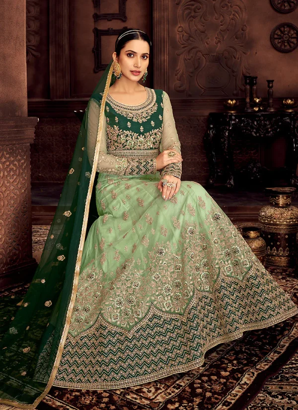 Green Zari Embroidered Wedding Anarkali Suit
