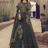 Grey Embroidered Net Anarkali Suit Party Wear