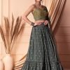 Grey Jacquard Tiered Lehenga Set With Embroidered Blouse And Dupatta