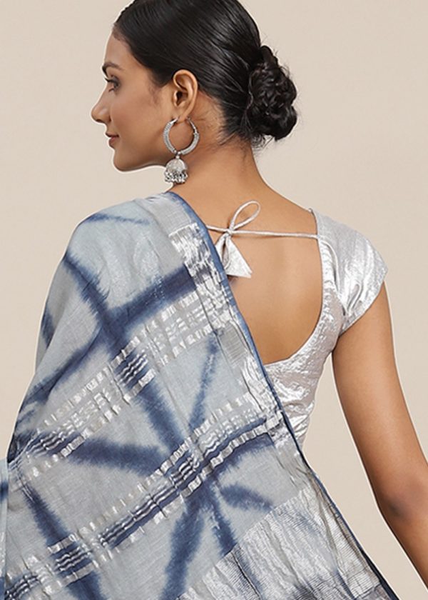 Grey Tie Dye Printed Saree In Cotton 1