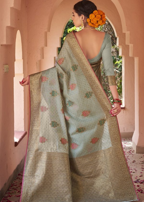 Grey Zari Woven Saree In Cotton Silk