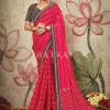 Hot Pink And Blue Embroidery Traditional Chiffon Saree