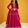 Hot Pink Embroidered Silk Traditional Anarkali Suit