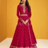 Hot Pink Embroidered Silk Traditional Anarkali Suit