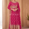 Hot Pink Georgette Embroidered Wedding Palazzo Suit