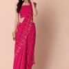 Hot Pink Scallop Printed Pre-Stitched Saree