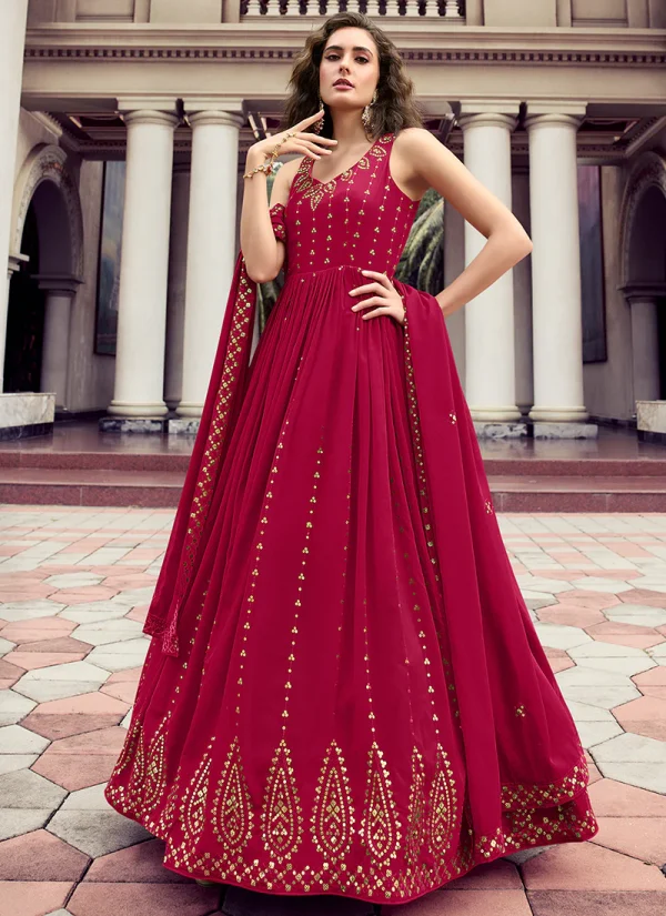 Hot Pink Sequence Embroidery Wedding Anarkali Gown