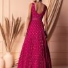 Hot Pink Sequin Embroidered Tiered Anarkali Gown
