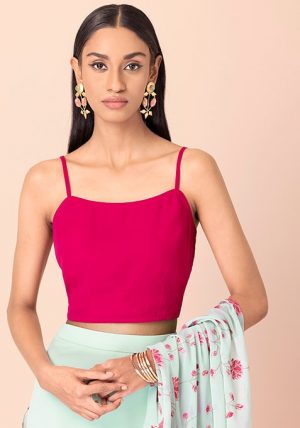 Hot Pink Smocked Strappy Crop Top