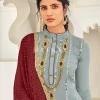 Ice Blue And Maroon Embroidered Gharara Style Suit