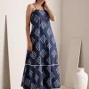 Indigo Geo Lacy Strappy Maxi Dress
