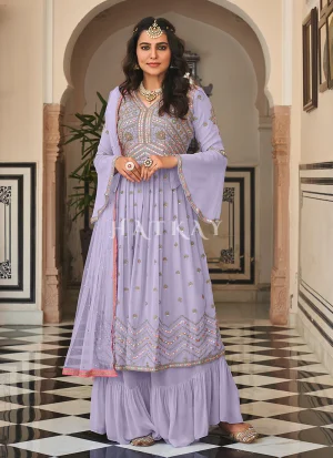 Lavender Embroidered Georgette Festive Palazzo Suit