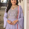 Lavender Embroidered Georgette Festive Palazzo Suit