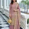 Lavender Traditional Multi Embroidered Palazzo Suit