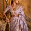 Lavender Zari Handloom Weaved Traditional Silk Saree