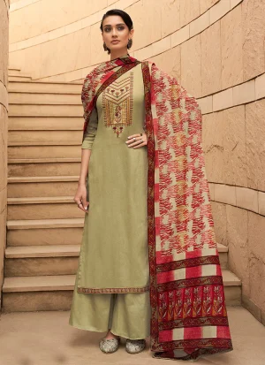 Light Green Embroidered Cotton Palazzo Suit