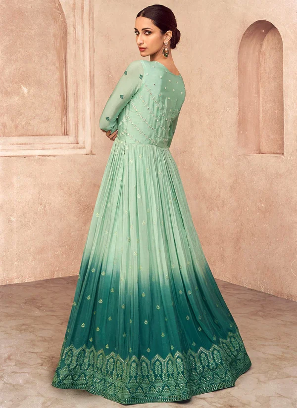 Light Green Mirror Work Embroidery Wedding Anarkali Suit