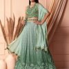 Light Green Ombre Lehenga Set With Blouse And Dupatta And Belt