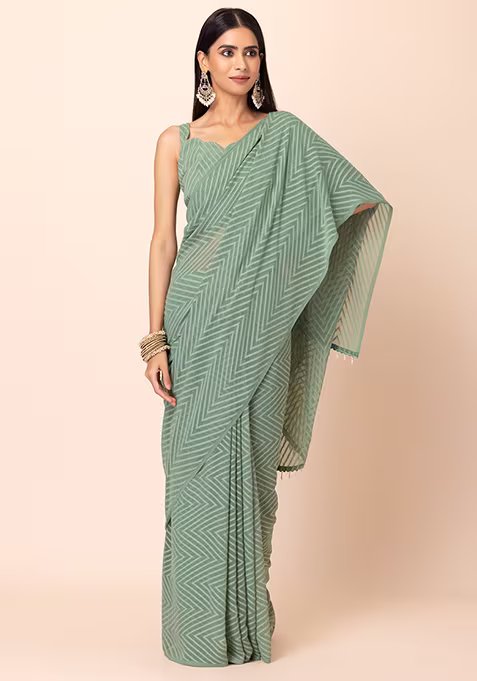 Light Green Saree With Unstitched Blouse
