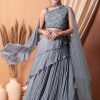 Light Grey Sequin Embroidered Lehenga Set With Blouse And Choker Dupatta
