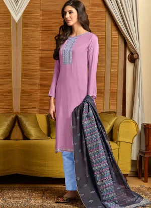 Light Pink and Blue Embroidered Pant Style Suit