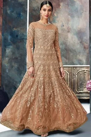 Lovely Net Caramel Color Anarkali Gown