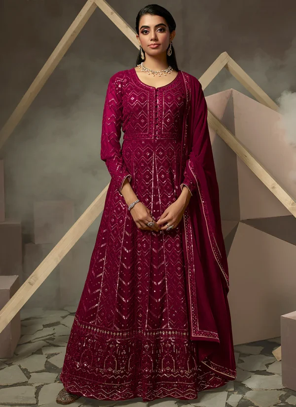 Magenta Pink Lucknowi Embroidered Anarkali Gown