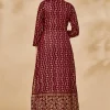 Maroon And White Embroidered Jacket Style Palazzo Suit