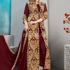 Maroon Embroidered Jacket Style Pant Suit