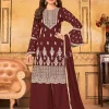 Maroon Georgette Embroidery Traditional Palazzo Suit