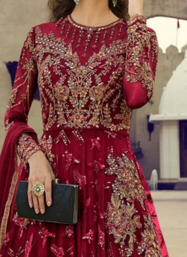 Maroon Net Anarkali Suit Wedding Wear