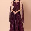 Maroon Sequin Embroidered Gown
