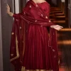 Maroon Taffeta Silk Anarkali Suit With Dori Work