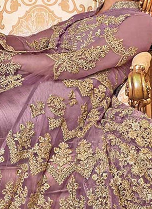 Mauve Net Abaya Style Anarkali Suit Wedding Wear