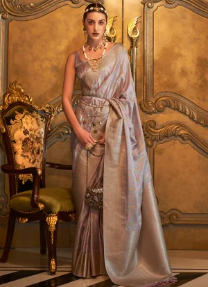 Mauve Zari Handloom Weaved Traditional Silk Saree