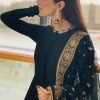 Maya Ali Black Georgette Anarkali Suit With Zari Work