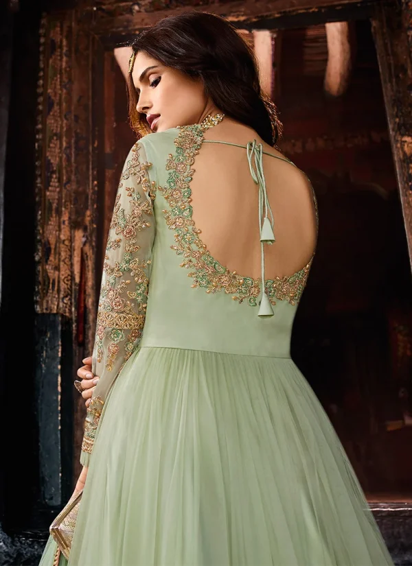 Mint Green Net Embroidered Gown Party Wear