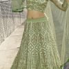 Mint Green Net Embroidered N Sequins Umbrella Lehenga Wedding Wear