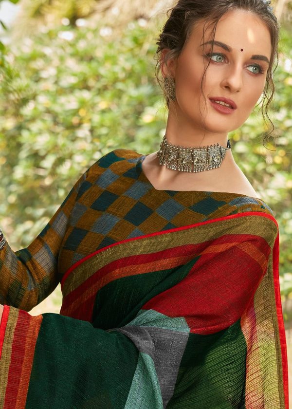 Multicolor Checks Printed Saree & Blouse In Cotton 1