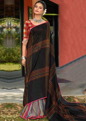Multicolor Cotton Saree With Printed Blouse