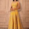 Mustard Yellow Thread Embroidered Lehenga Set With Blouse And Dupatta