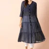 Navy Bandhani Buttoned Tiered A-Line Kurta