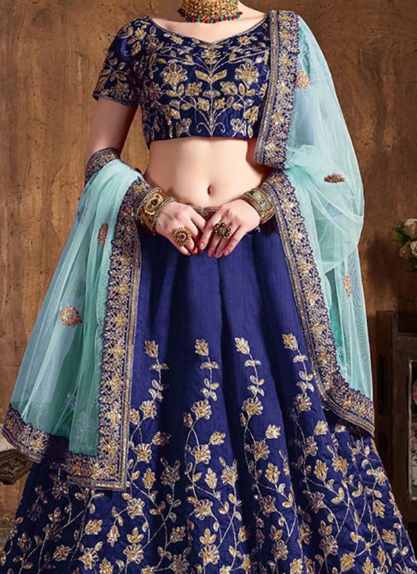 Navy Blue Art Silk A Line Lehenga Wedding Wear